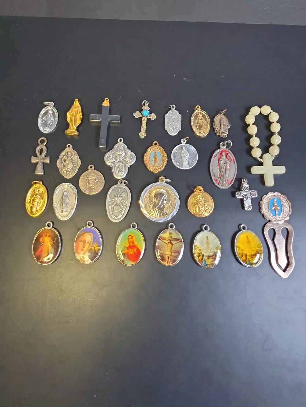 Religious 28 Medal Pendant Assortment in Gold and Silver Tones